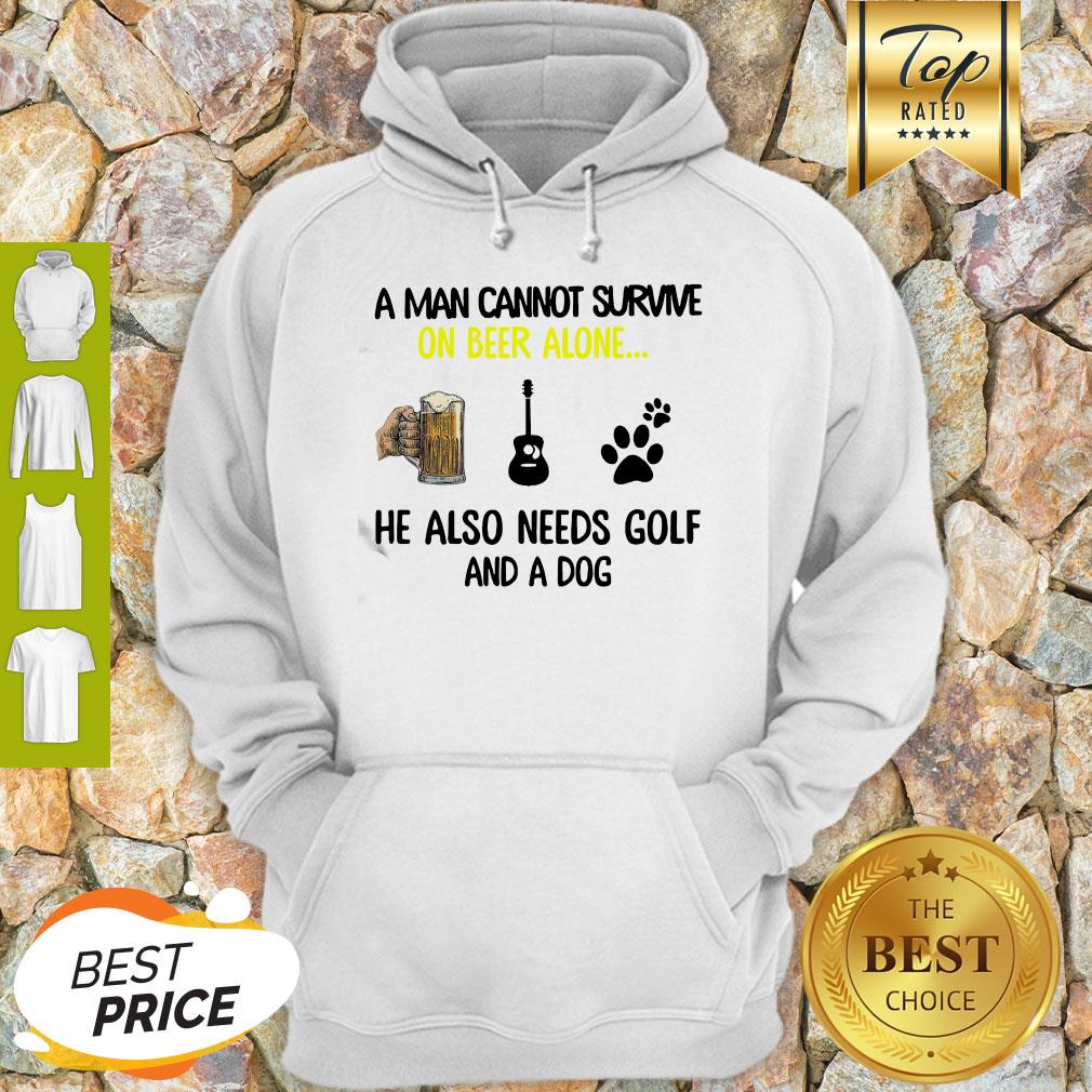 A Man Cannot Survive On Beer Alone He Also Needs Guitar And A Dog Paw Hoodie