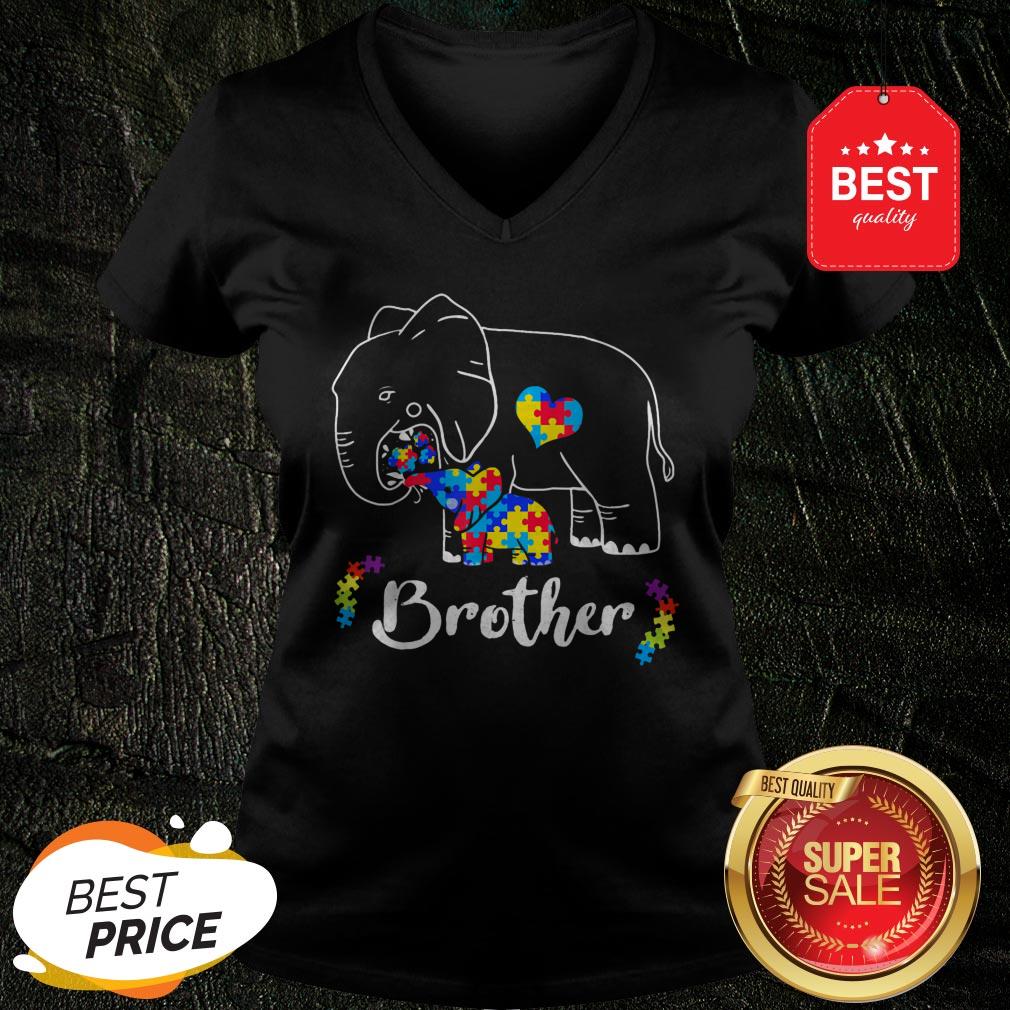 Autism Awareness Support Brother Elephant Gift V-neck