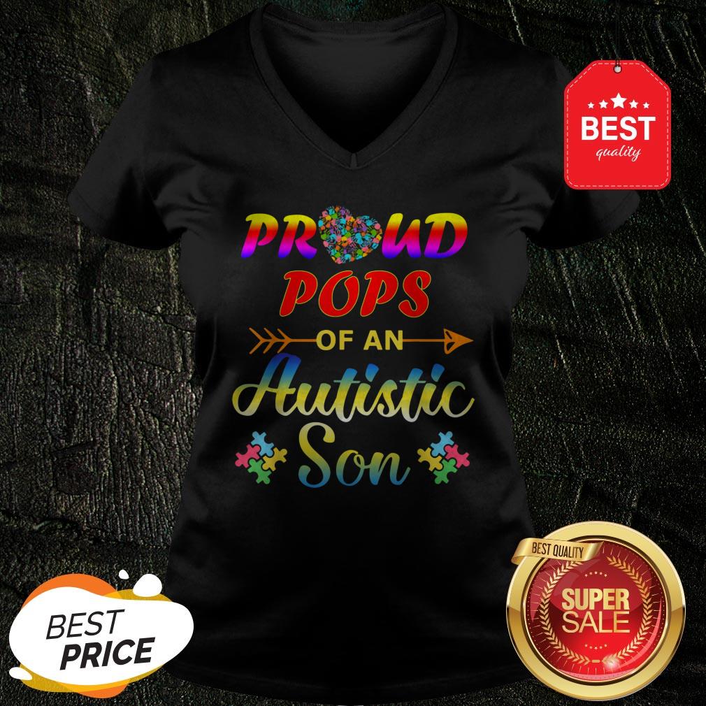 Autism Awareness Tee Proud Pops Autistic Son Funny Gifts V-neck