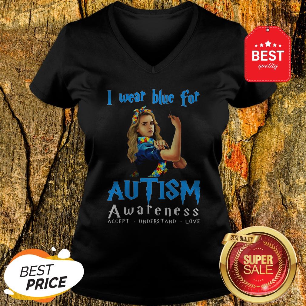 Hermione Granger I Wear Blue For Autism Awareness Harry Potter V-neck