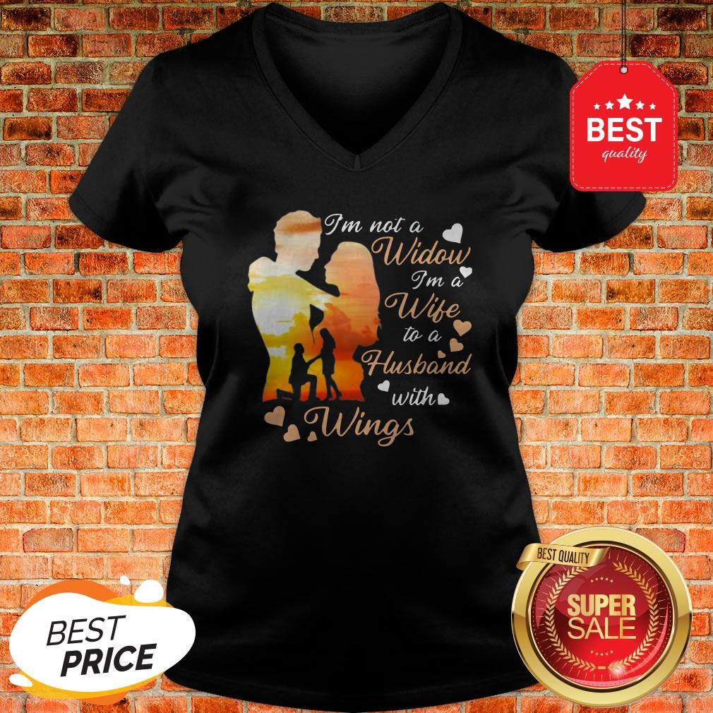Official I’m Not A Widow I’m A Wife To A Husband With Wings Heart V-neck