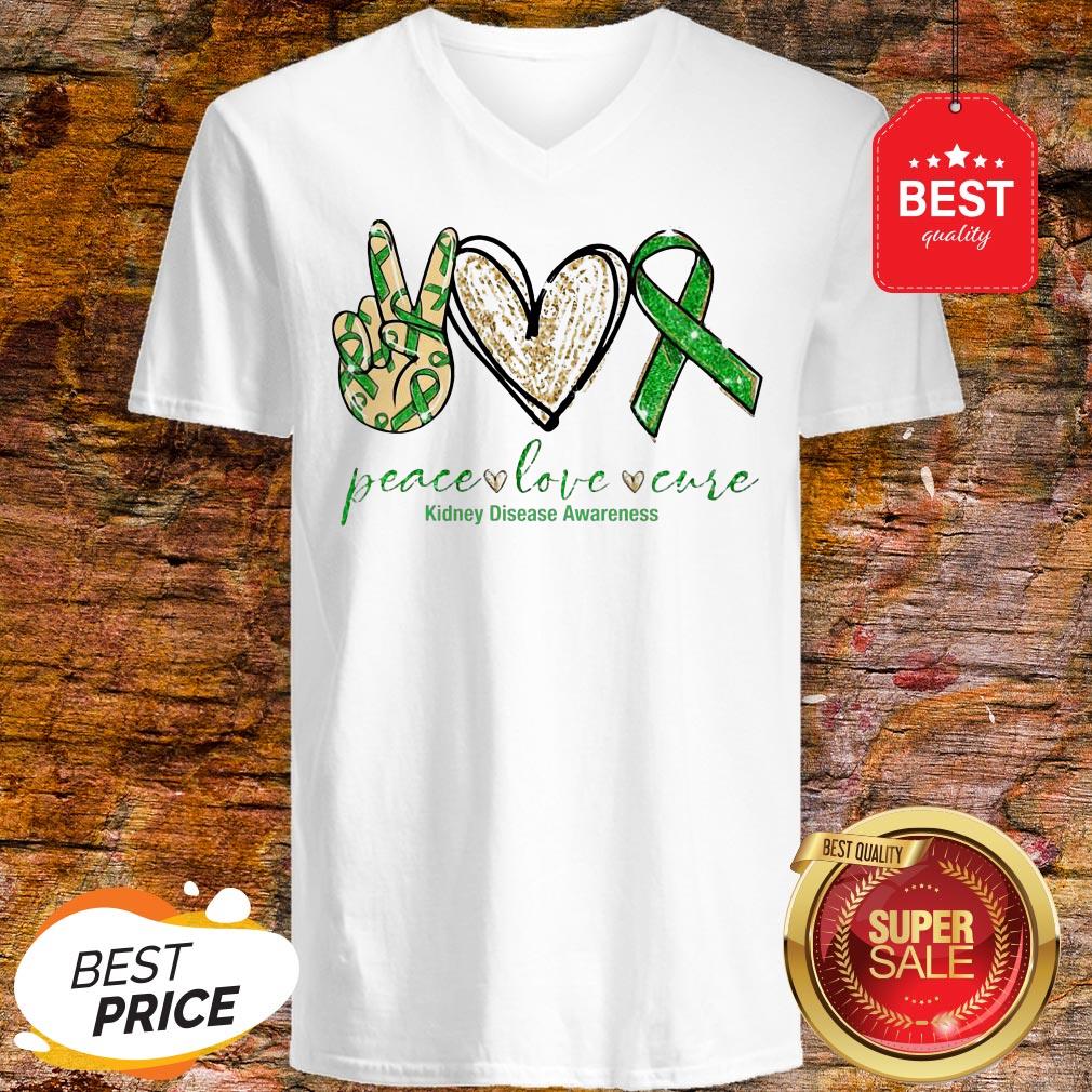 Official Kidney Disease Awareness Peace Love Cure V-neck