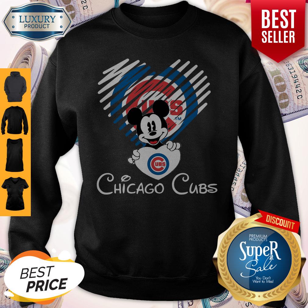 Mickey Mouse Hug Heart Chicago Cubs Logo Sweatshirt