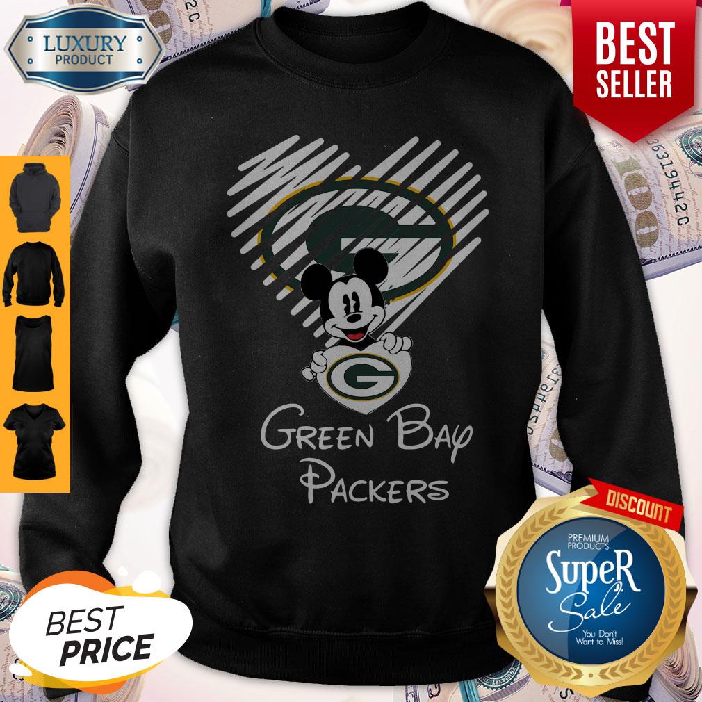 Mickey Mouse Hug Heart Green Bay Packers Logo Sweatshirt