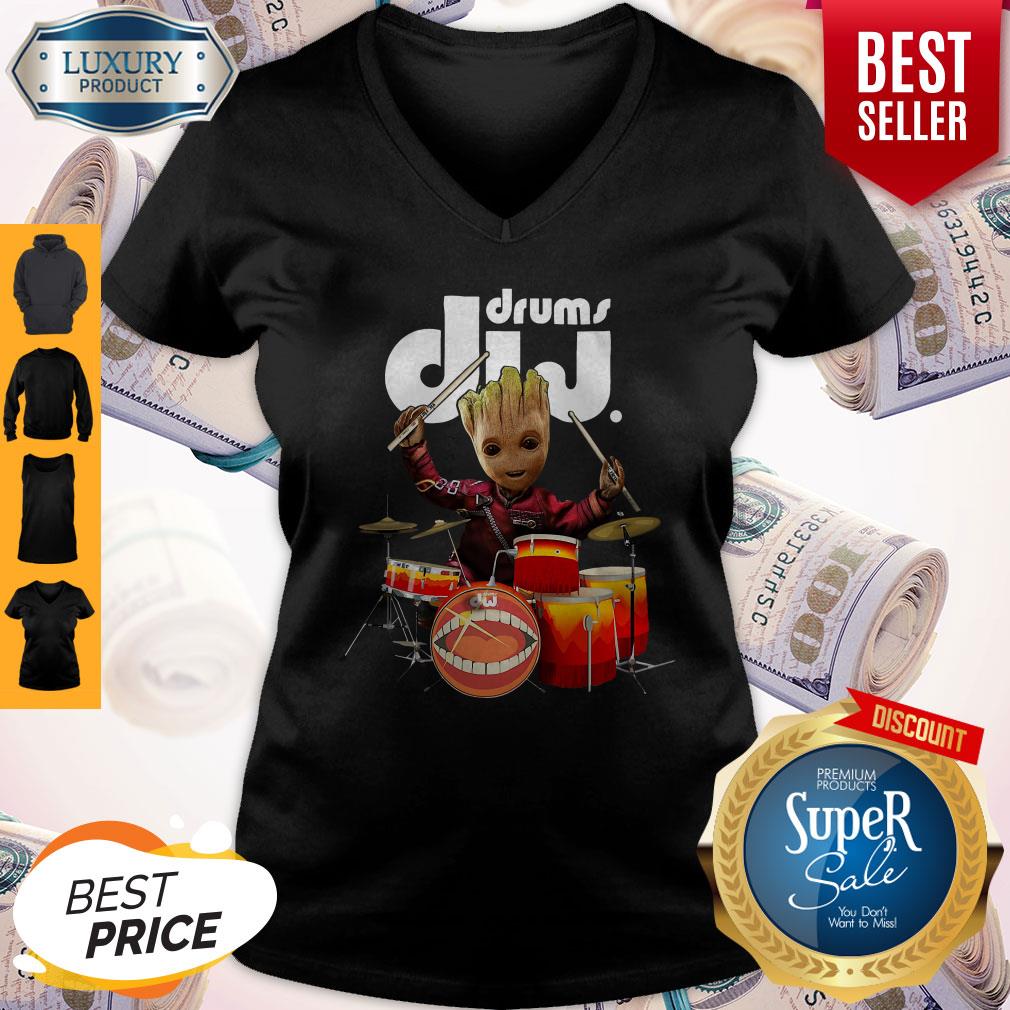Official Baby Groot Show Animal Playing Drums Dij Drums V-neck