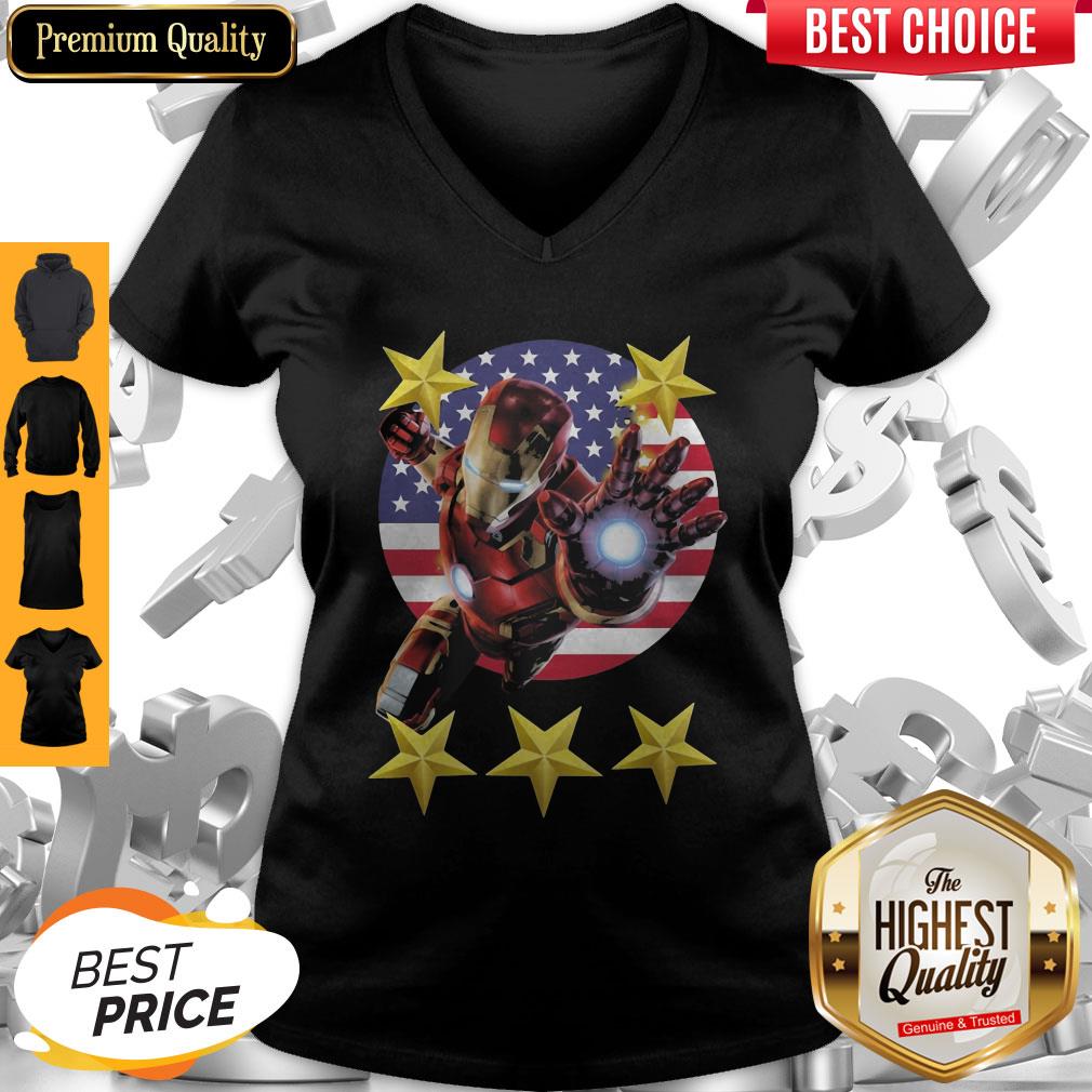 Official Iron Man American Flag Independence Day Stars V-neck