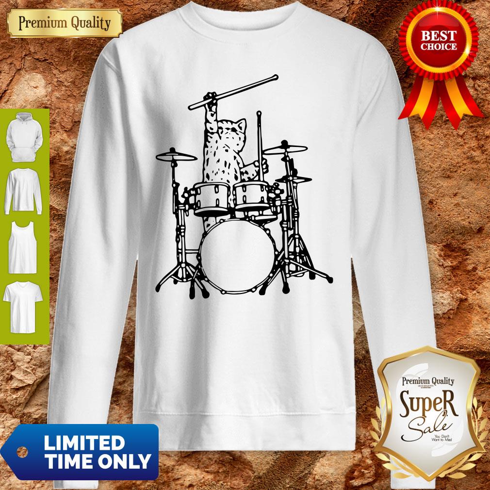 Drummer Cat Music Lover Musician Playing The Drums Sweatshirt
