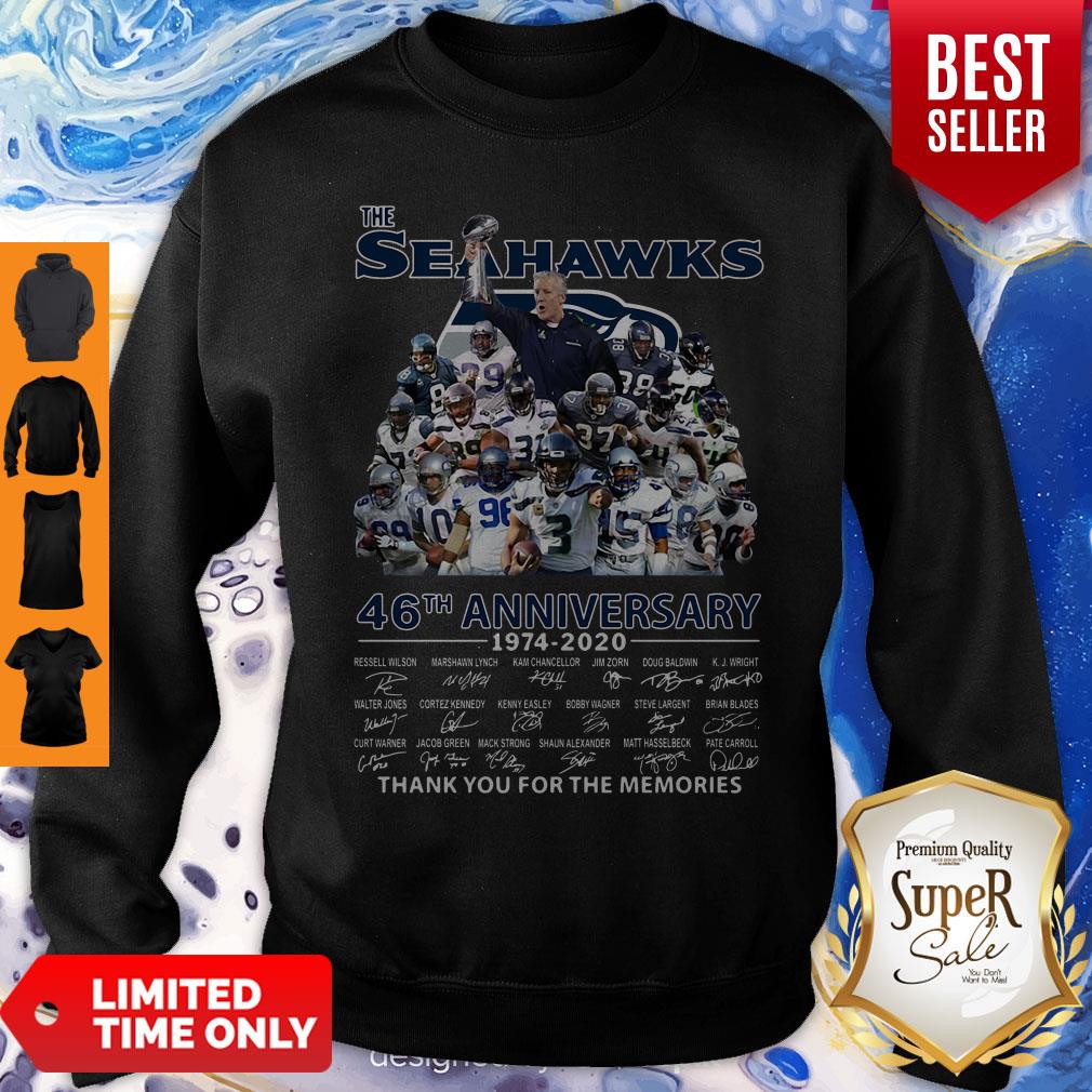 The Seattle Seahawks 46th Anniversary 1974 2020 Thank You For The Memories Signatures Sweatshirt