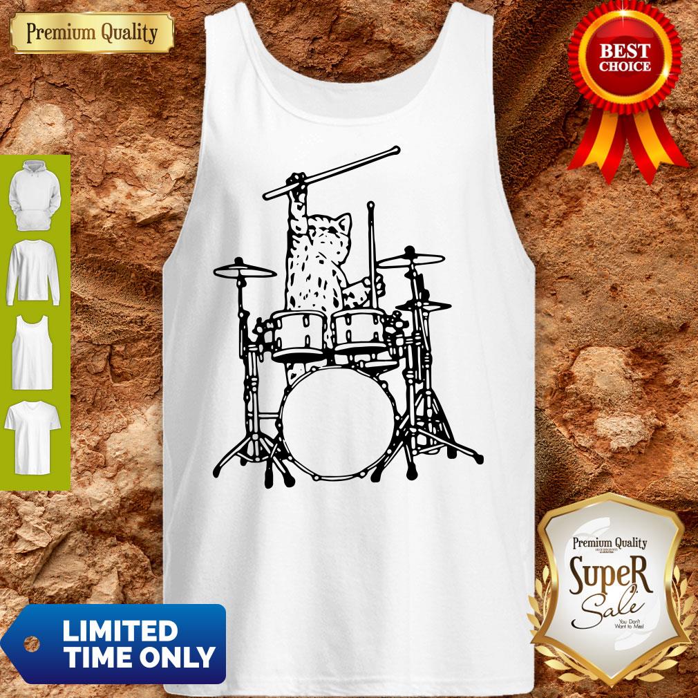 Drummer Cat Music Lover Musician Playing The Drums Tank Top