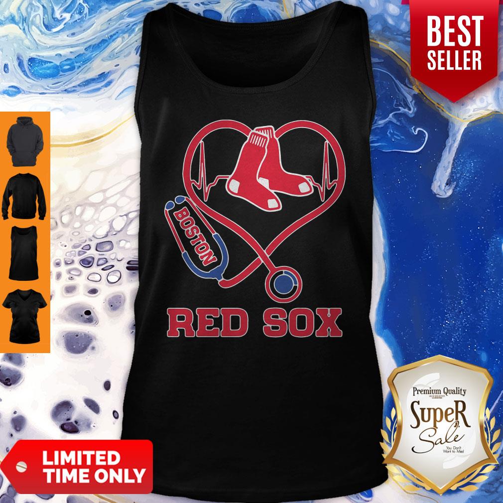 Nurse Boston Red Sox Baseball Stethoscope Heartbeat Tank Top