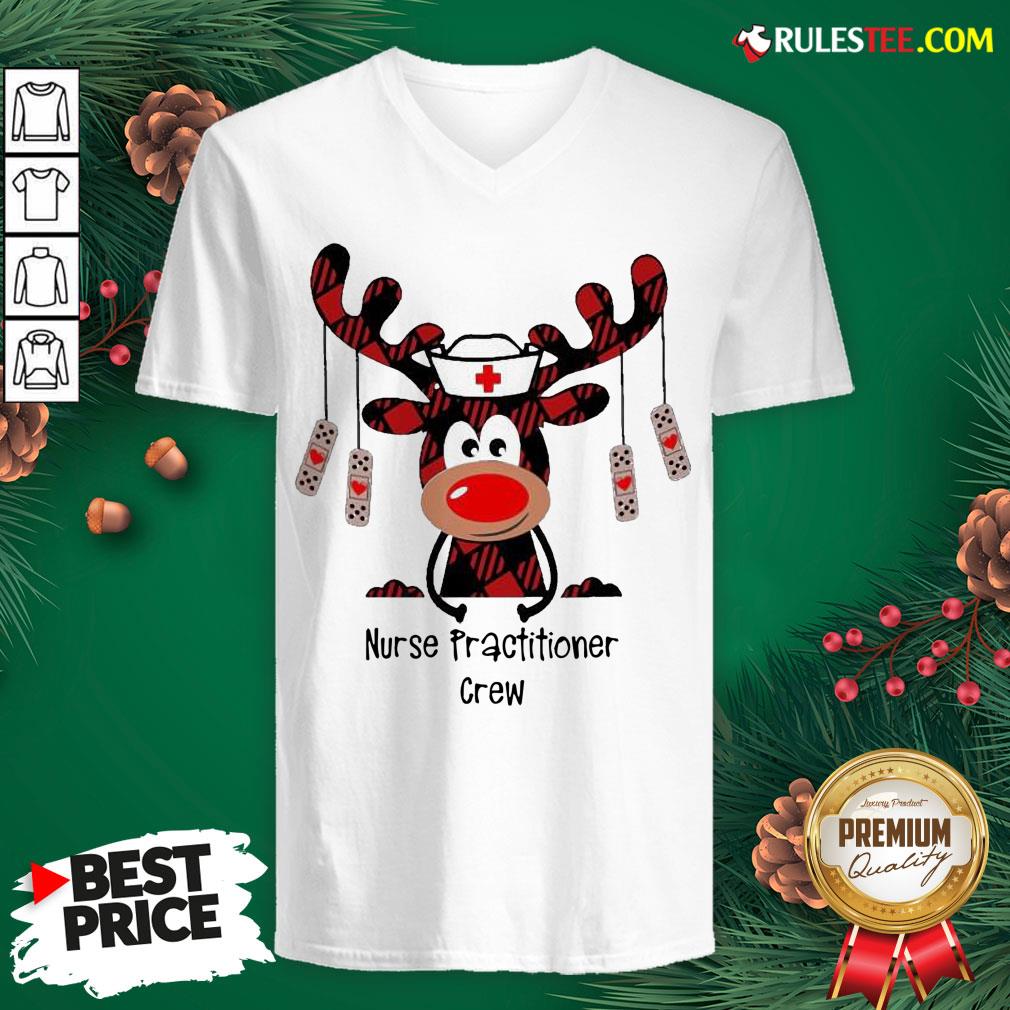 Pretty Plaid Reindeer Nurse Practitioner Crew Christmas V-neck - Design By Rulestee.com