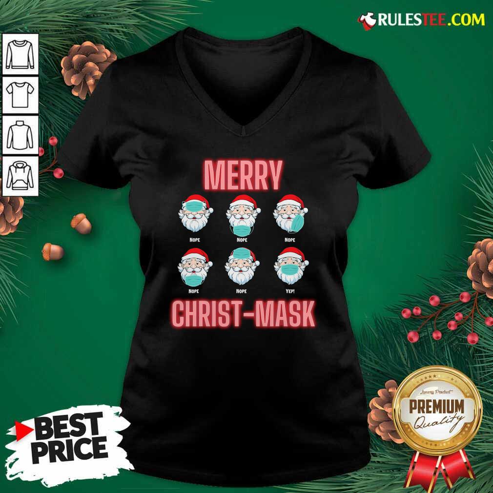 Merry Christmask Six Santa With Face Mask Covid V-neck - Design By Rulestee.com