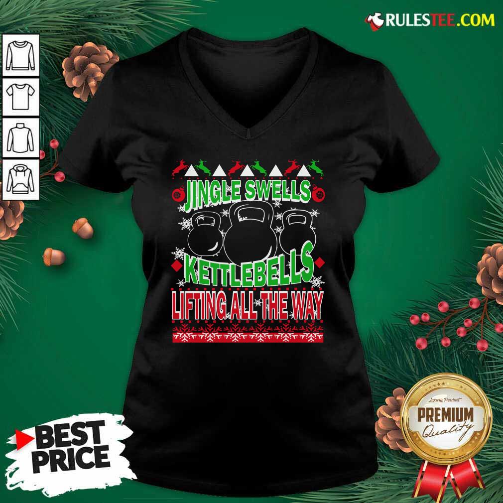 Jingle Swells Kettlebells Lifting All The Way Ugly Christmas V-neck - Design By Rulestee.com