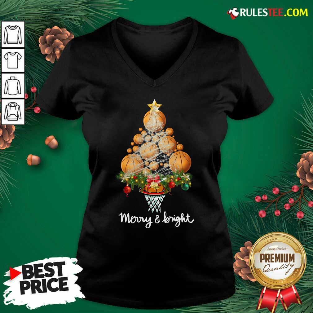 Volleyball Merry And Bright Christmas Tree V-neck - Design By Rulestee.com
