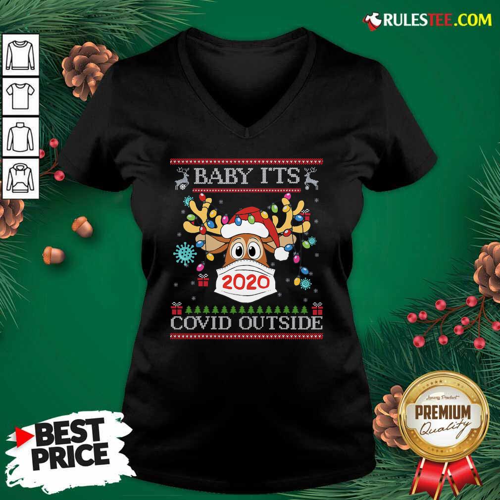 Baby It’s Covid Outside Reindeer Wear Mask 2020 Lights Christmas V-neck - Design By Rulestee.com