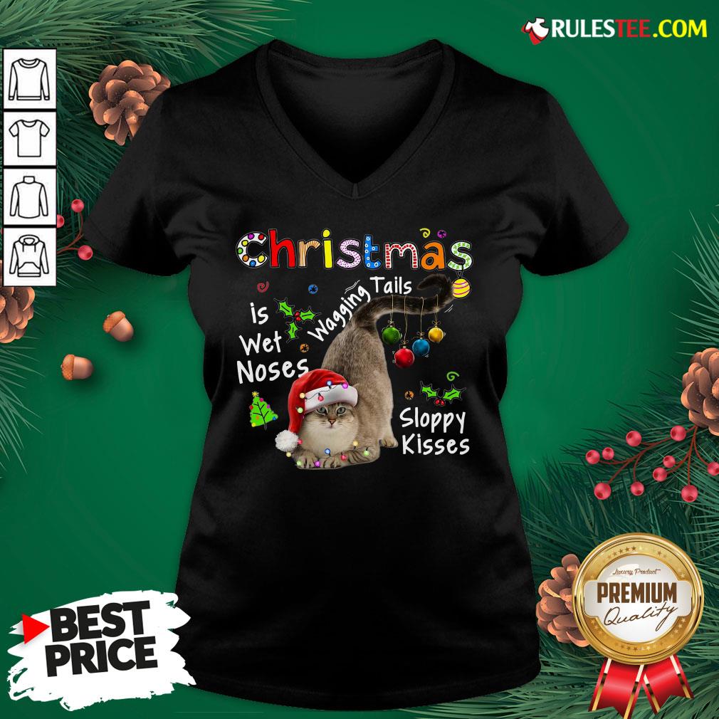 Top Cat Santa Christmas Is Wet Noses Wagging Tails Sloppy Kisses Light V-neck  - Design By Rulestee.com