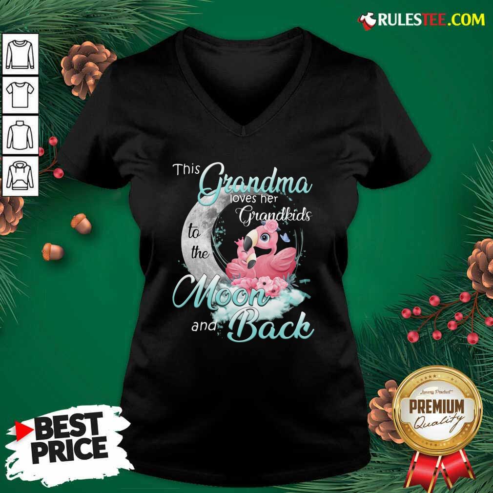 Flamingo This Grandma Loves Her Grandkids To The Moon And Back V-neck - Design By Rulestee.com
