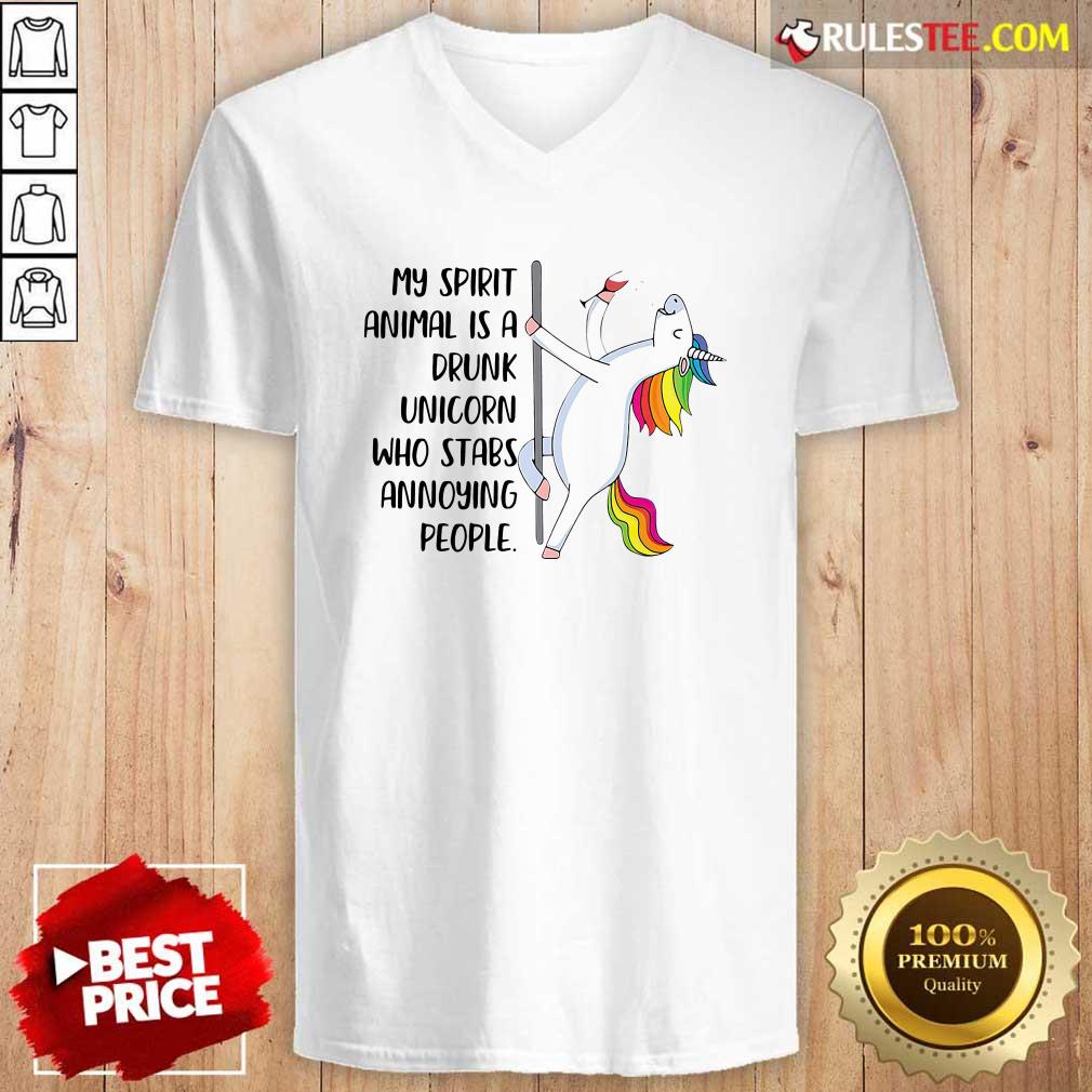 My Spirit Animal Is A Drunk Unicorn Who Stabs Annoying People V-neck - Design By Rulestee.com