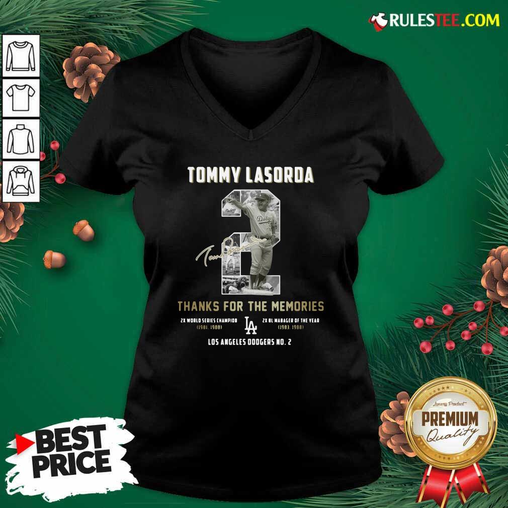 Tommy Lasorda 2 Thank You For The Memories Signature V-neck - Design By Rulestee.com