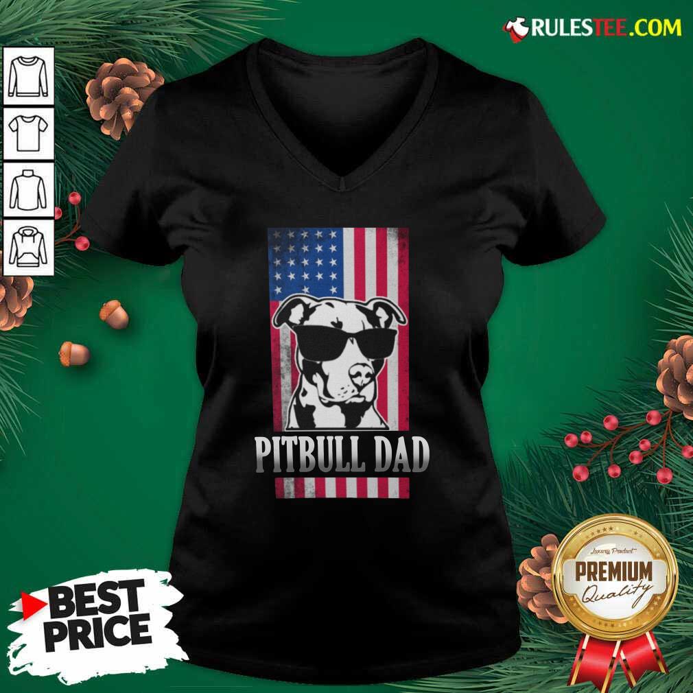 Pitbull Dad American Flag V-neck - Design By Rulestee.com