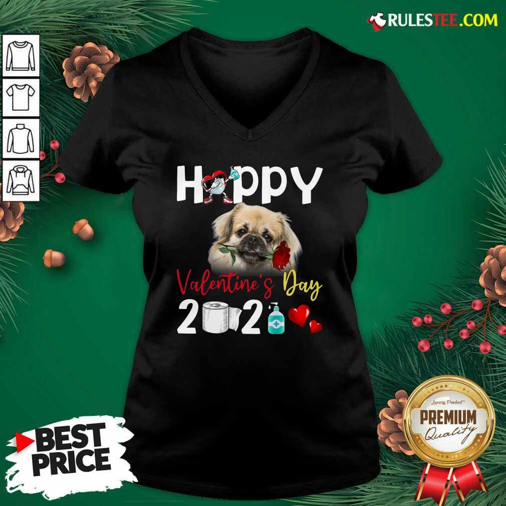 Tibetan Spaniel Happy Valentines Day With Toilet Paper 2021 V-neck - Design By Rulestee.com