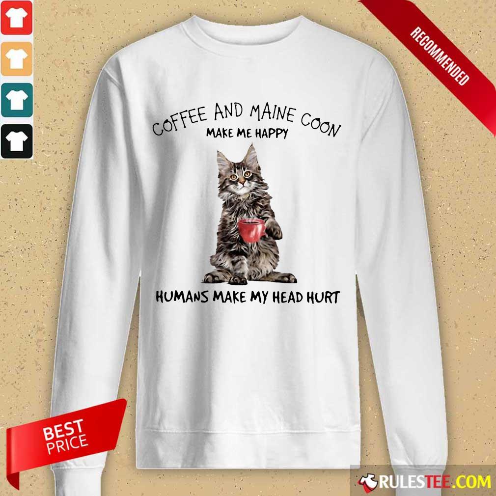 Amused Cat Coffee And Maine Coon Long-sleeved