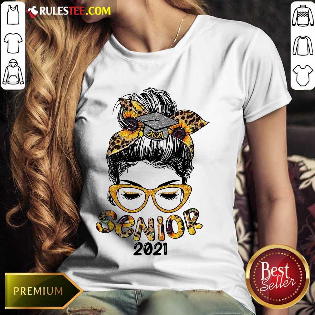 Pretty Sunflower Senior 2021 Girl Bun Hair Glasses Ladies Tee 
