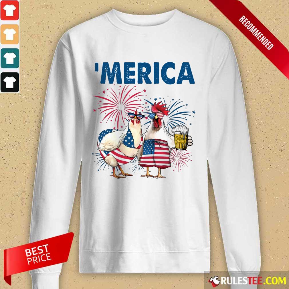 Chicken Drinking Beer 'Merica Independence Day Long-Sleeved