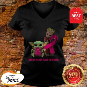 Baby Yoda And Baby Groot Alone Never Have You Been Breast Cancer Awareness V-neck