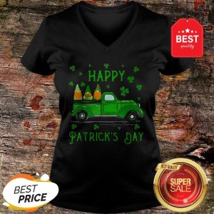 Happy Saint Patrick’s Day Cool Green Gnomes Truck Shamrock V-neck