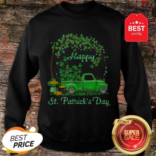 Happy St Patrick’s Day Green Truck Shamrock Buffalo Plaid Sweatshirt