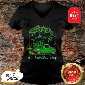 Happy St Patrick’s Day Green Truck Shamrock Buffalo Plaid V-neck