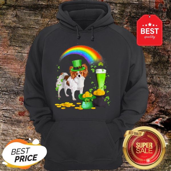 Happy St Patricks Day Papillon Dog Drinking Gift Hoodie