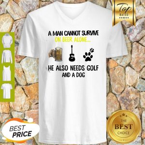 A Man Cannot Survive On Beer Alone He Also Needs Guitar And A Dog Paw V-neck