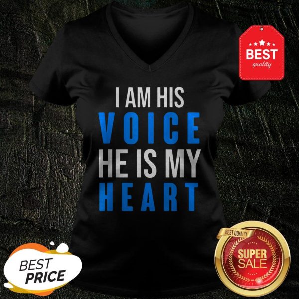 Autism Awareness Tees -I Am His Voice He Is My Heart V-neck