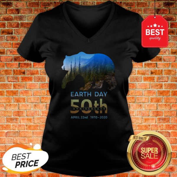 Brown Bear Silhouette Earth Day 50th Anniversary April 22nd V-neck