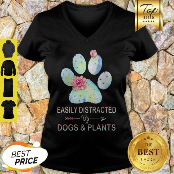 Easily Distracted By Dogs & Plants Paw Cactus V-neck
