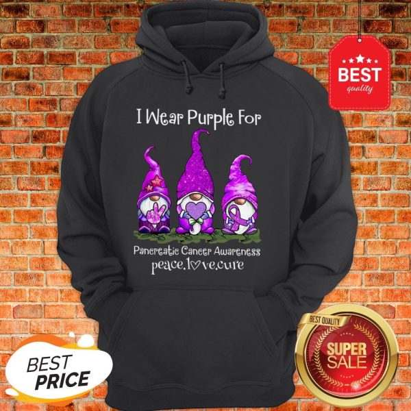 Gnomes I Wear Purple For Pancreatic Cancer Awareness Peace Love Cure Hoodie