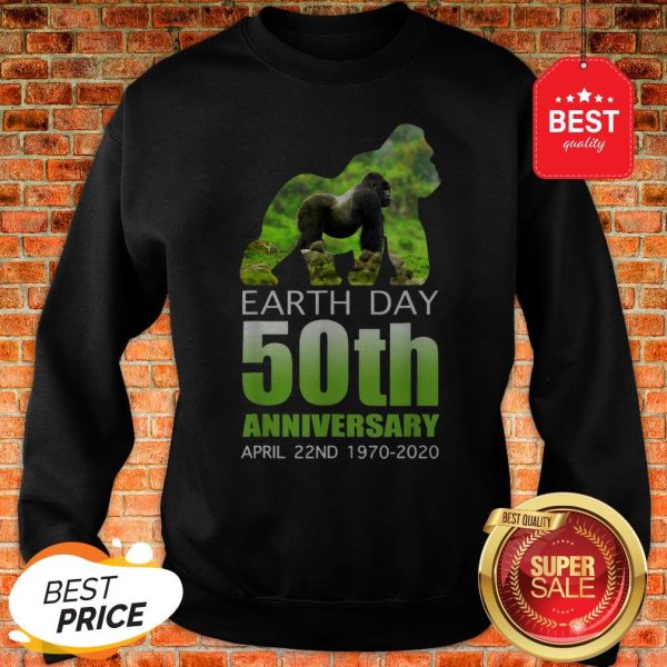 Gorilla Silhouette Earth Day 50th Anniversary April 22nd Sweatshirt