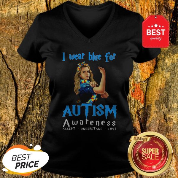 Hermione Granger I Wear Blue For Autism Awareness Harry Potter V-neck
