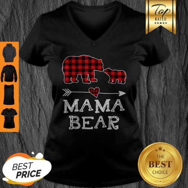 Official Mama Bear Christmas Pajama Red Plaid Buffalo Family Gift V-neck