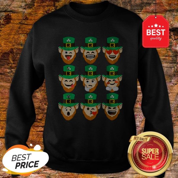 Official St. Patrick Day Emoji Leprechaun Faces Sweatshirt