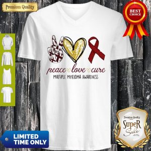 Peace Love Cure Multiple Myeloma Awareness V-neck