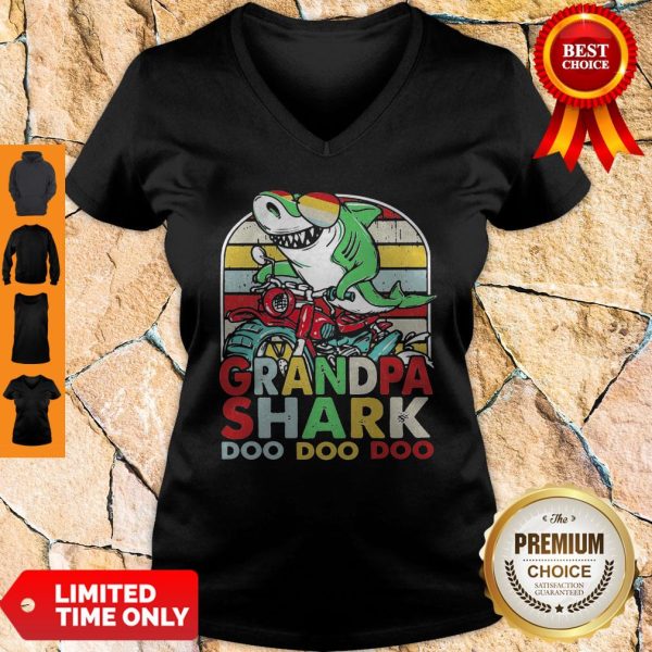 Official Grandpa Shark Motor Bike Doo Doo Vintage V-neck