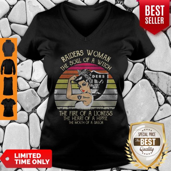 Raiders Woman The Soul Of A Witch The Fire Of A Lioness The Heart Of A Hippie Sunset V-neck