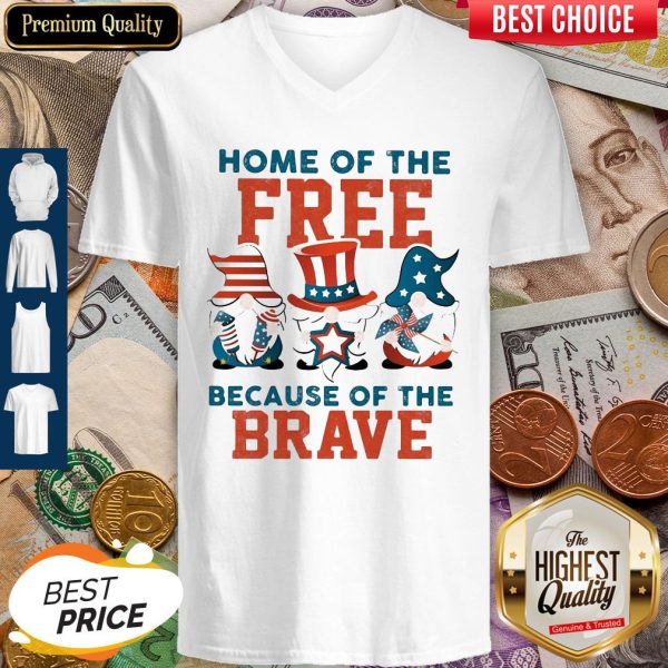 Home Of The Free Because Of The Brave Santa American Flag Veteran Independence Day V-neck