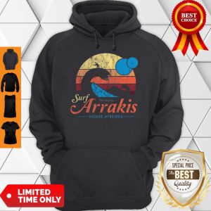 Visit Arrakis Vintage Distressed Surf Dune Sci Fi Slim Fit Hoodie