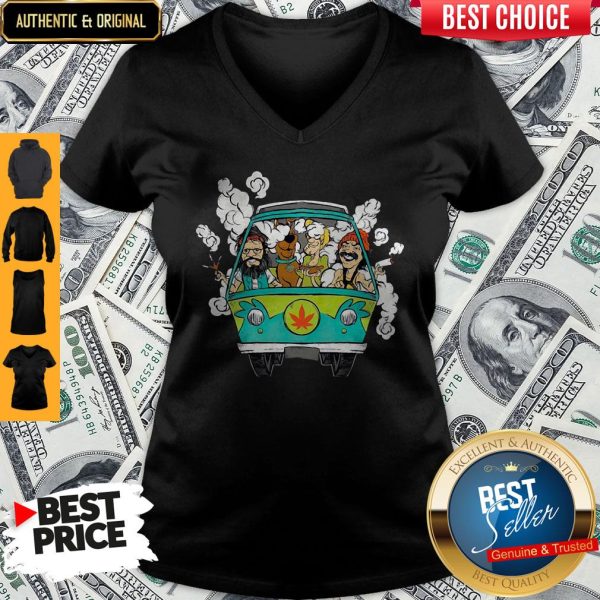 Peace Car Scooby Doo And Hippie Old Man Smoking Weed V-neck