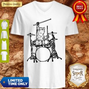 Drummer Cat Music Lover Musician Playing The Drums V-neck
