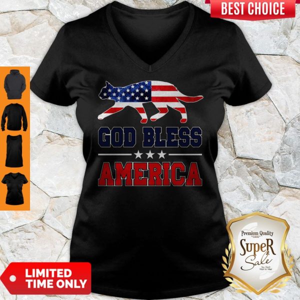 Official Cat God Bless America Flag V-neck
